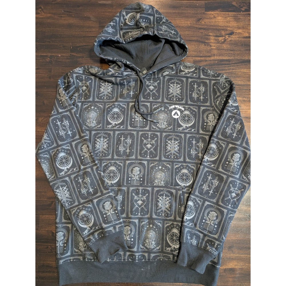 Airwalk Mens Tarot Card Print Hoodie Black Gray Mystical Gothic Pullover Medium